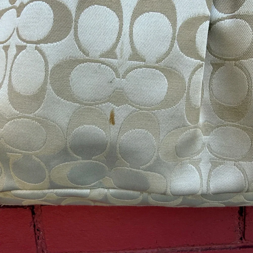 Coach Ashley Signature Satchel Bag F15510 Cream Beige Monogram Tote Sateen